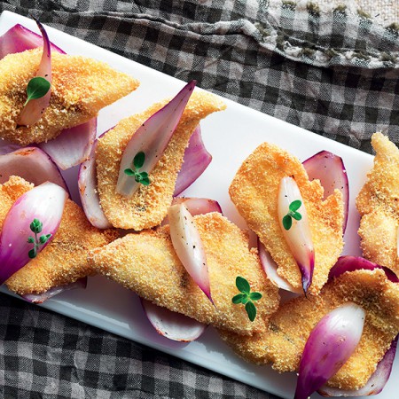 Cornmeal Fried Perch with Red Onions