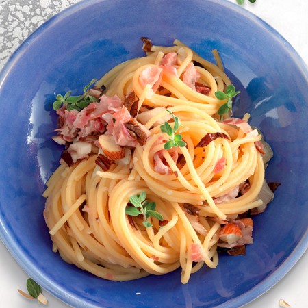 Spaghetti With Pancetta and Almonds