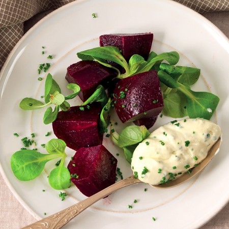 Beets and Mache Lettuce with Goat Cheese Cream