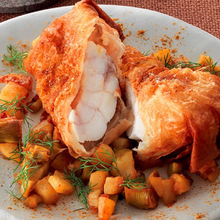 Fried Monkfish in Phyllo Dough