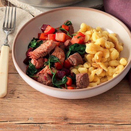 Skillet Beef, Turkey, and Spätzle