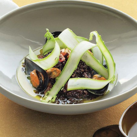 Black Rice with Mussels and Asparagus