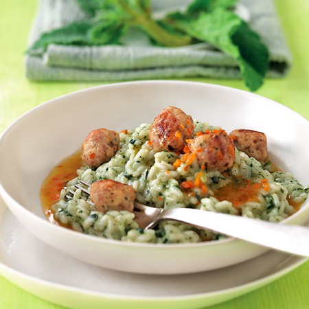 Risotto with Chicken Meatballs and Borage
