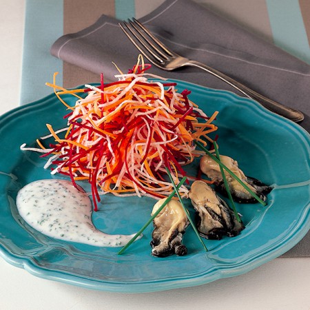 Oysters with Root Vegetable Salad