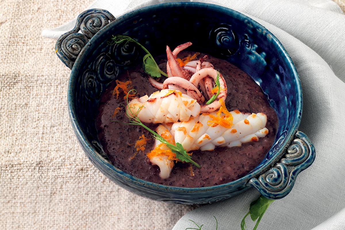 Marinated Squid with Creamed Black Rice Recipe - La Cucina Italiana