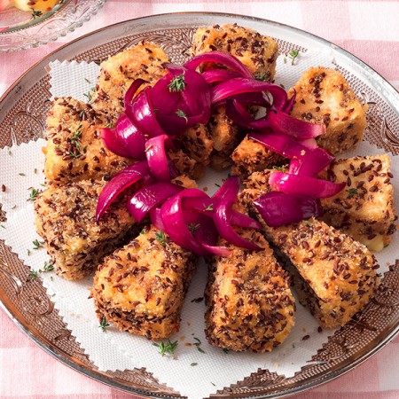 Fried Brie with Raspberry Vinegar Onions