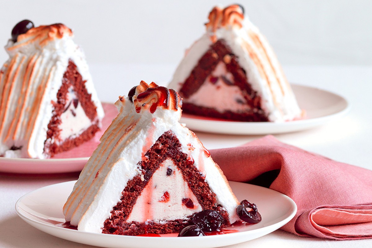 Chocolate Cake Pyramids with Black Cherry Ice Cream-image