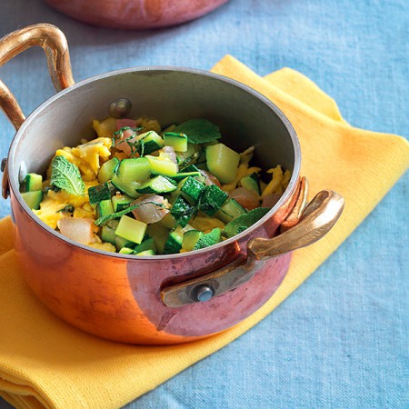 Scrambled Eggs with Zucchini and Pancetta