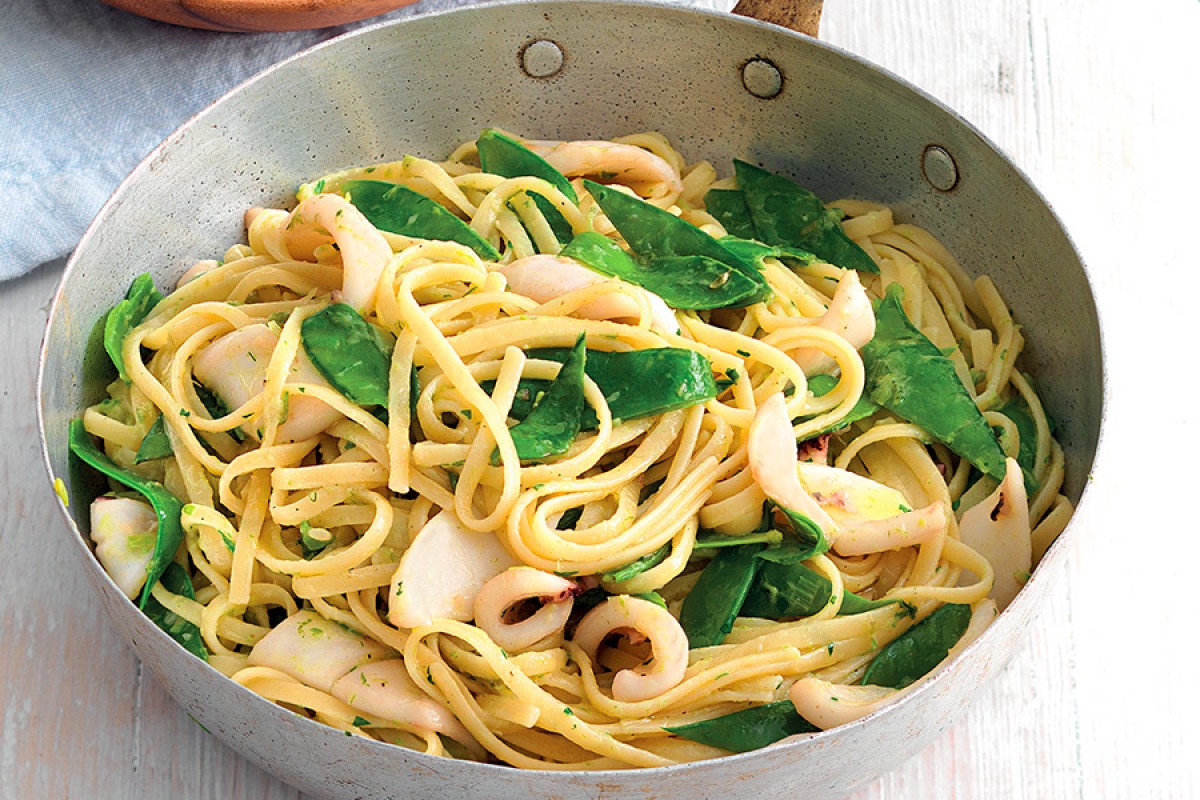 Linguine Marinara with Peas and Dry Coppa