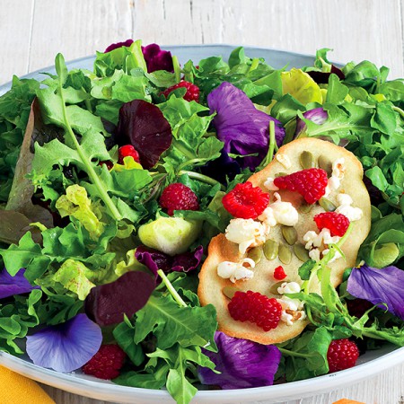 Salad of Mixed Greens with Raspberries and Lingue di Gatto Crackers