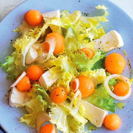 Curly Endive Salad with Cantaloupe and Primo Sale Cheese