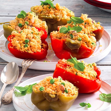 Red and Green Peppers Stuffed with Couscous