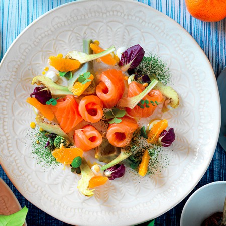 Salmon Salad with Cooked and Raw Artichokes