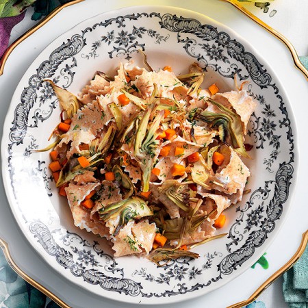 Whole Wheat Pappardelle with Ricotta, Artichokes, and Squash