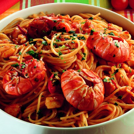 Spaghetti With Fish, Scampi and Clam Sauce