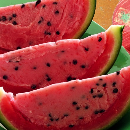 Watermelon Sorbet Served in Watermelon