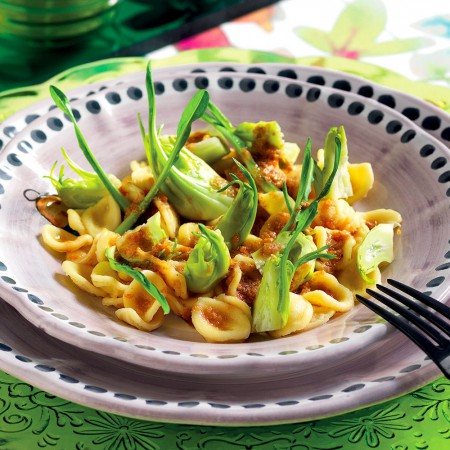 Orecchiette with Mediterranean Pesto and Chicory