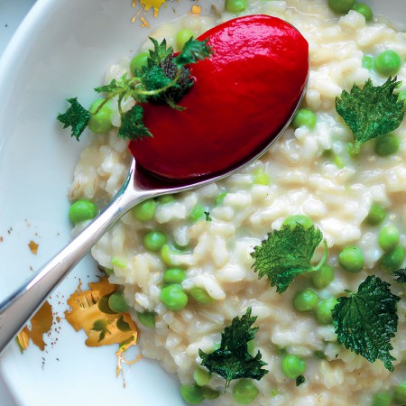 Risotto with Peas and Beet Purée