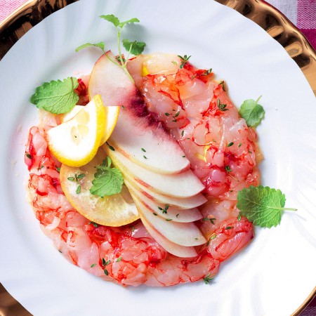 Shrimp Carpaccio With Peaches