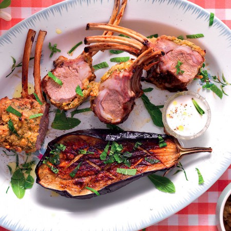 Chickpea-Crusted Lamb with Eggplant