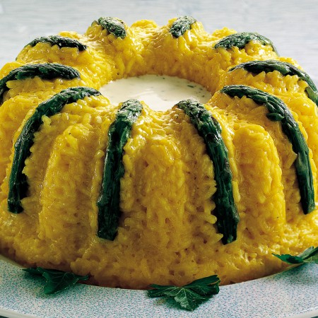 Saffron Risotto “Pie” with Herb Sauce
