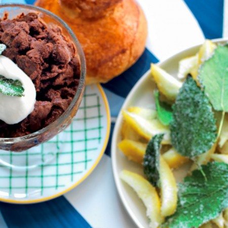 Chocolate Granita, Frozen Citron, and Crispy Herbs