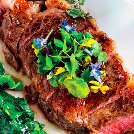 Beef Sirloin with Sautéed Chard and Ceam of Zucchini