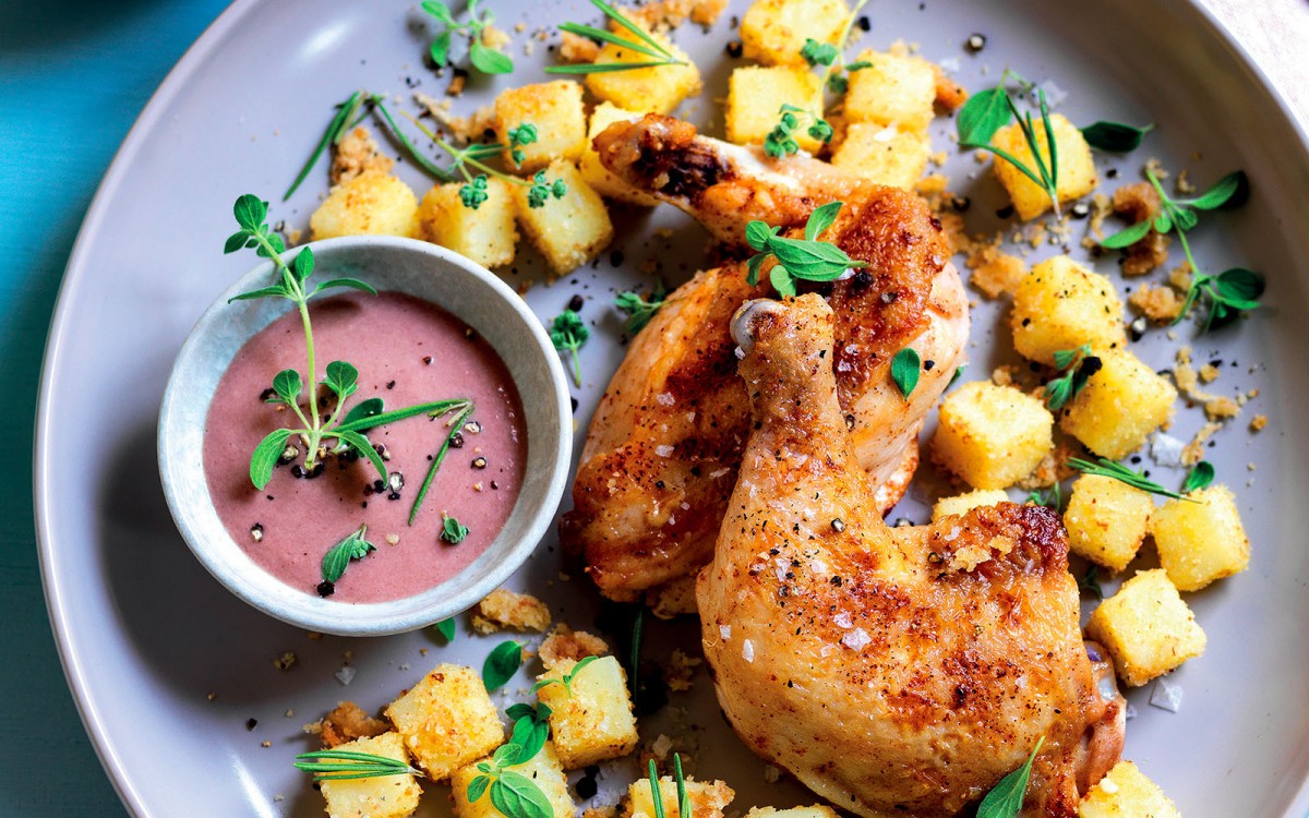 Turkey With Shallot-Mustard Sauce And Roasted Potatoes Recipe