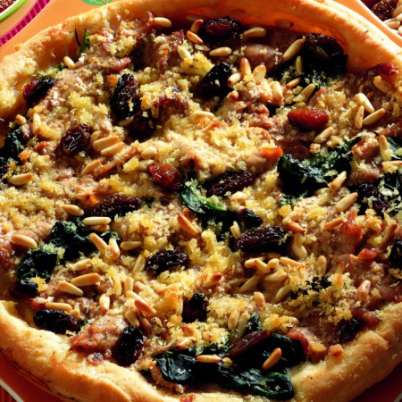 Focaccia With Fresh Tuna, Chard and Pine Nuts