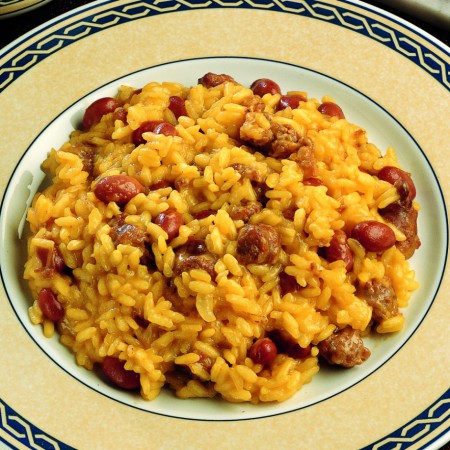 Saffron Risotto with Sausage and Beans