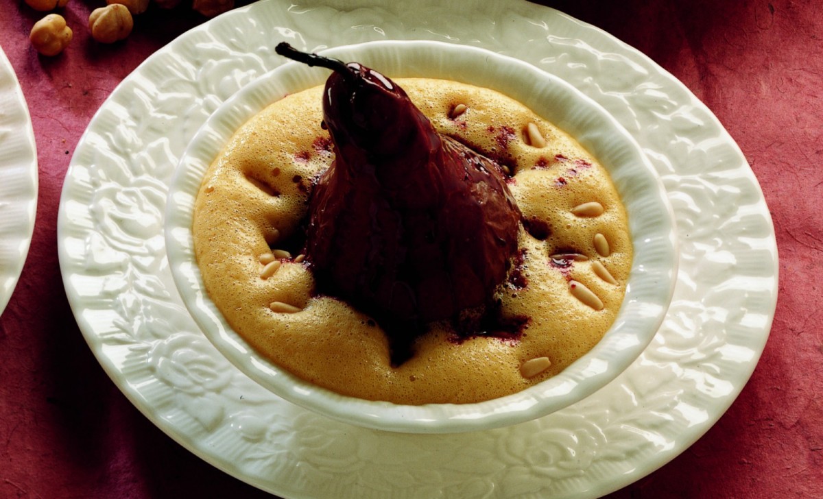 Pears Poached in Wine with Zabaglione Recipe La Cucina Italiana