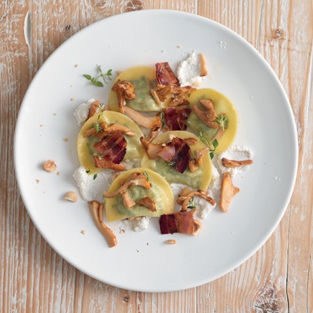 Borage, mushroom, and ricotta tortelli