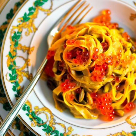Pistachio Tagliatelle with Salmon Roe