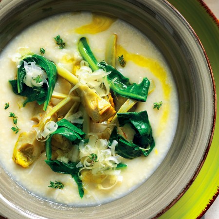 Creamed Pasta and Celeriac with Artichokes and Chicory