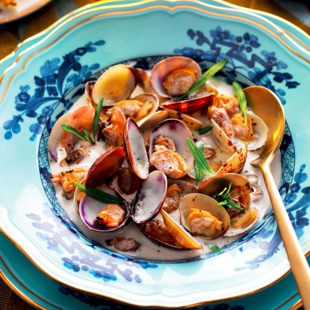 Clam sauté in cream soup