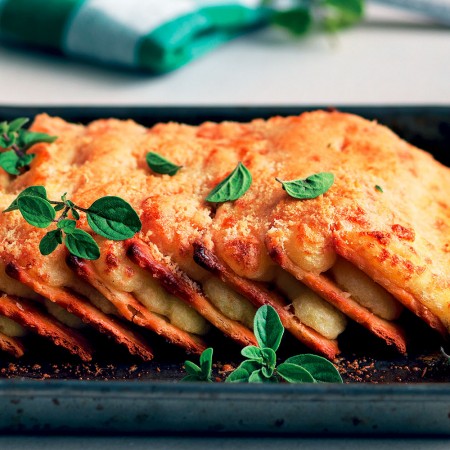 Millefeuille of Crackers with Mashed Potatoes and Cheese