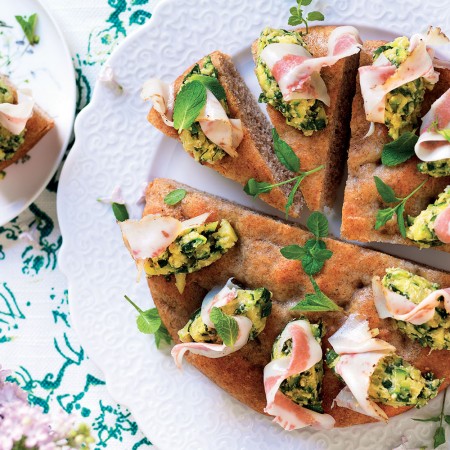 Whole Wheat Focaccia with Guanciale and Zucchini with Mint
