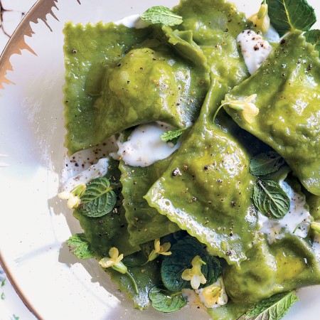 Vegetarian Ravioli with Goat Cheese and Mint Sauce