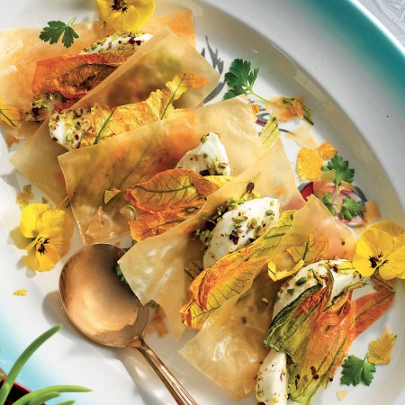 Phyllo Pastry Crackers With Mozzarella and Dried Zucchini Blossoms
