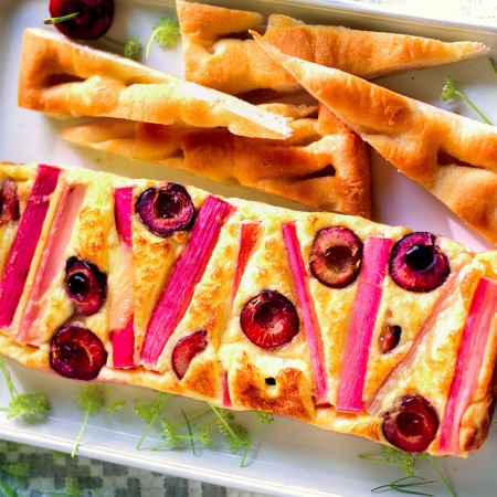 Rhubarb and cherry tortilla