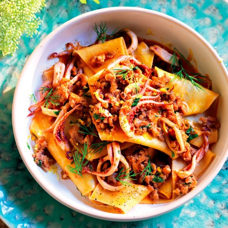 Maltagliati With Sausage and Squid