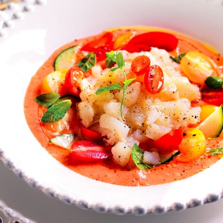 Codfish Tartare Over Grape Tomato Cream