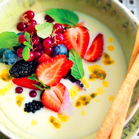White Chocolate Dessert Soup with Fruit