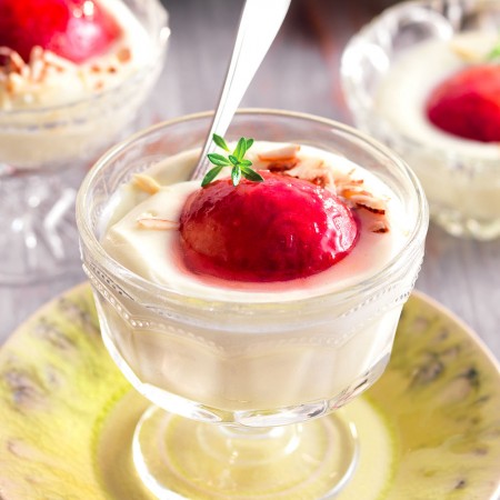 Creamy Custard with Baked Peaches