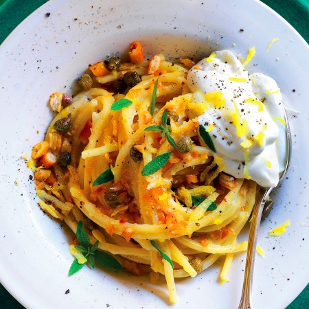 Bucatini With Ricotta, Lemon and Capers