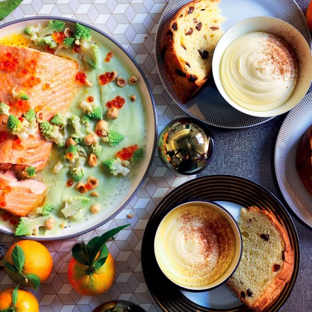 Baked Salmon with Pureed Romanesco and Tangerine Sauce