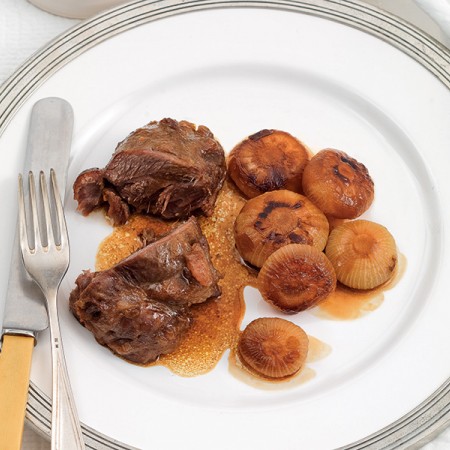 Braised Pork Cheeks and Glazed Onions