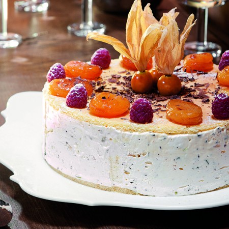 Zabaione and Chocolate Charlotte with Apricot Whiskey Sauce