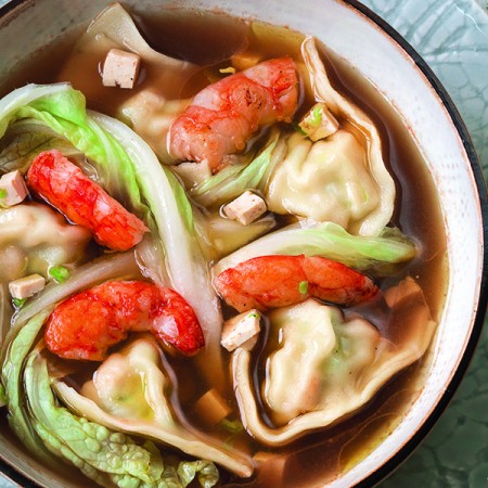 Fish and Tofu Dumplings in Shrimp Broth