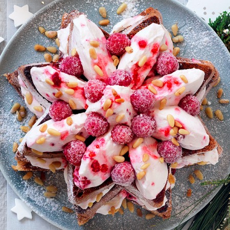 Pandoro Cake with Cream and Raspberries